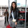 Semi-Exclusif - Flora Coquerel, Miss France 2014 au départ de l'aéroport de Paris-Charles-de-Gaulle à destination de Punta Cana, le 14 novembre 2014.