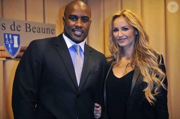 Teddy Riner et Adriana Karembeu lors de la 154e vente aux enchères des Hospices de Beaune, le 16 novembre 2014 à Beaune