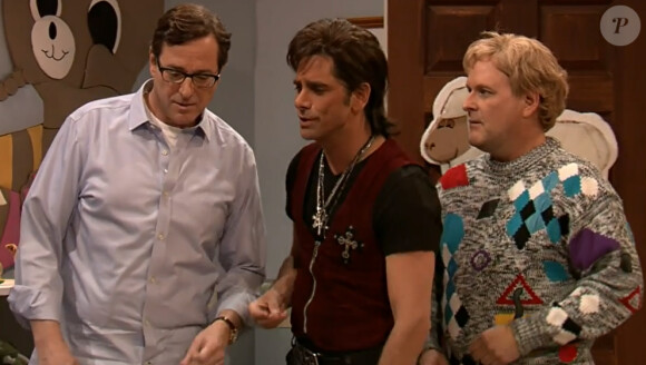 Les acteurs de La Fête à la maison dans un sketch avec Jimmy Fallon, diffusé le 29 janvier 2014.