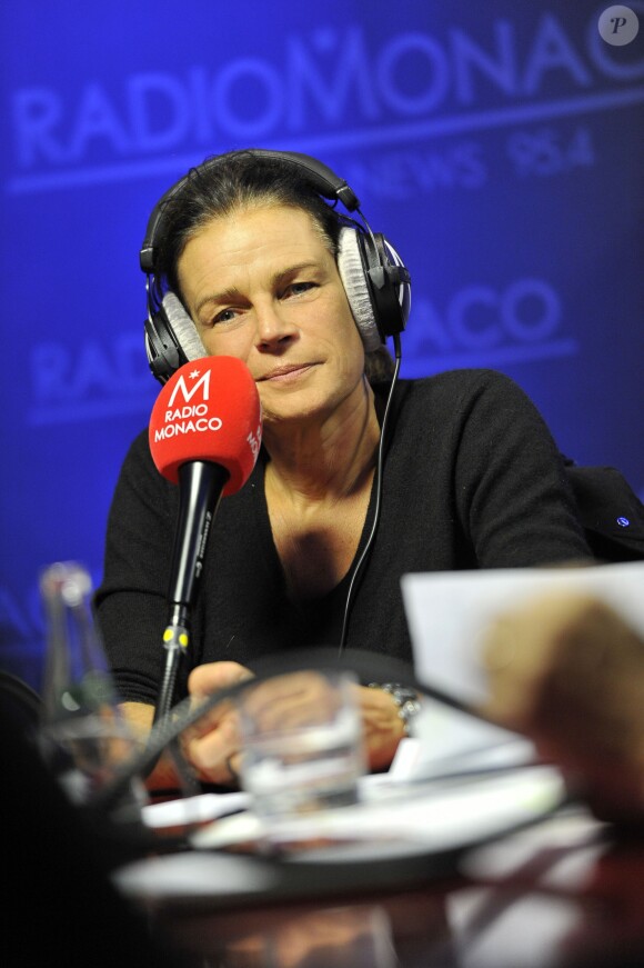 Exclusif - La Princesse Stéphanie est, comme tous les mois, sur l'antenne de Radio Monaco, pour animer "Jingle Fight", la seule émission dont le sujet est le SIDA. Autour des animateurs de la station, le docteur Tailland, vice président le Fight Aids, Hervé Aeschbach, le coordinateur de l'association et la Princesse abordent tous les sujets, de la prévention aux traitements, ou aux opérations menées en Principauté par les bénévoles. Ce 27 novembre 2014, la Princesse fête les 10 ans de Fight Aids. Ils ont reçu les éléves du lycée hotelier monégasque qui ont posé en direct bon nombre de questions autour du Sida.  Exclusive - For Germany call for price - No Tabloids - No Web No Blog - Princess Stephanie of Monacco host, once a month, a radio show 'Jungle Fight' for her association 'FIGHT AIDS' on Radio Monaco. This is the 6th season of the radio show and the 10th Anniversary of Fight Aids Monaco, at Radio Monaco studio in Monaco, on November 27, 2014. During the radio show 'Jungle Fight', the Princess and radio hosts talk about AIDS and receive guests, (personalities but also youngs or students). Students of technical and cooking school of Monaco participate for the show. Princess Stephanie is the President of 'Fight Aids Monaco', the association trys to find a lot of things to earn money to support the research against aids or to help Aids patients.27/11/2014 - MONACO
