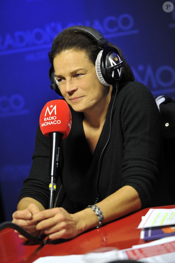 Exclusif - La Princesse Stéphanie est, comme tous les mois, sur l'antenne de Radio Monaco, pour animer "Jingle Fight", la seule émission dont le sujet est le SIDA. Autour des animateurs de la station, le docteur Tailland, vice président le Fight Aids, Hervé Aeschbach, le coordinateur de l'association et la Princesse abordent tous les sujets, de la prévention aux traitements, ou aux opérations menées en Principauté par les bénévoles. Ce 27 novembre 2014, la Princesse fête les 10 ans de Fight Aids. Ils ont reçu les éléves du lycée hotelier monégasque qui ont posé en direct bon nombre de questions autour du Sida.  Exclusive - For Germany call for price - No Tabloids - No Web No Blog - Princess Stephanie of Monacco host, once a month, a radio show 'Jungle Fight' for her association 'FIGHT AIDS' on Radio Monaco. This is the 6th season of the radio show and the 10th Anniversary of Fight Aids Monaco, at Radio Monaco studio in Monaco, on November 27, 2014. During the radio show 'Jungle Fight', the Princess and radio hosts talk about AIDS and receive guests, (personalities but also youngs or students). Students of technical and cooking school of Monaco participate for the show. Princess Stephanie is the President of 'Fight Aids Monaco', the association trys to find a lot of things to earn money to support the research against aids or to help Aids patients.27/11/2014 - MONACO