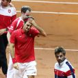  Roger Federer, Richard Gasquet et Arnaud Cl&eacute;ment lors de la victoire de la Suisse face &agrave; la France en finale de Coupe Davis &agrave; Lille le 23 novembre 2014 