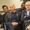 Sophie Thalmann, Zinedine Zidane et Claudia Tagbo lors du "Bilan & Perspectives" du "Club des entreprises qui marchent pour ELA" au siège de Boston Consulting Group (BCG) à Paris, le 1er décembre 2014