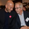 Zinédine Zidane et Franck Riboud (Président de Danone) lors du "Bilan & Perspectives" du "Club des entreprises qui marchent pour ELA" au siège de Boston Consulting Group (BCG) à Paris le 1er décembre 2014