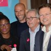 Zinédine Zidane, Claudia Tagbo et Franck Riboud (Président de Danone)       lors du "Bilan & Perspectives" du "Club des entreprises qui marchent pour ELA" au siège de Boston Consulting Group (BCG) à Paris le 1er décembre 2014