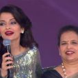 Aishwarya Rai, son mari Abhishek Bachchan et sa fille Aaradhya au concours Miss Monde 2014. A Londres, le 14 décembre 2014.