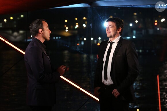 Exclusif - Nikos Aliagas et Patrick Bruel participent à l'enregistrement de l'émission Toute la musique qu'on aime, qui sera diffusée le 1er janvier 2015 à 00h45 sur TF1.