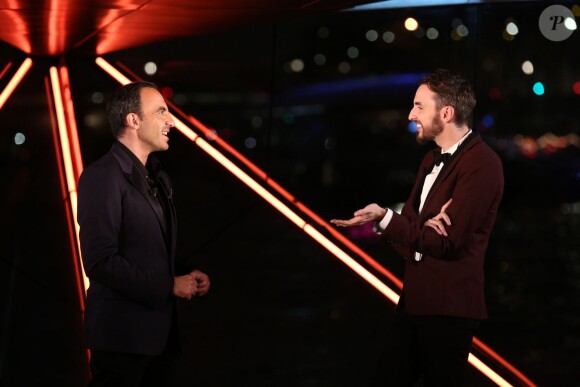 Exclusif - Nikos Aliagas et Christophe Willem participent à l'enregistrement de l'émission Toute la musique qu'on aime, qui sera diffusée le 1er janvier 2015 à 00h45 sur TF1.