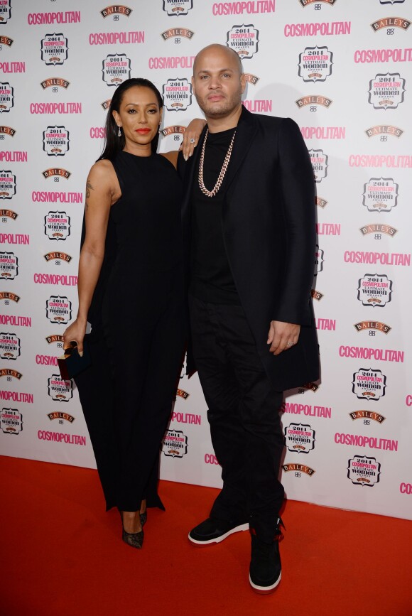 Melanie Brown et Stephen Belafonte au photocall de la soirée "Cosmopolitan Ultimate Women Awards" à Londres, le 3 décembre 2014 
