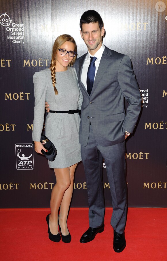 Novak Djokovic et Jelena Ristic lors du gala des Barclays ATP World Tour Finals à Battersea Power Station à Londres, le 17 novembre 2011