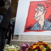 Hommage à Tignous (Bernard Verlhac) de la mairie de Montreuil, le 15 janvier 2015. Le dessinateur est mort à 57 ans, assassiné dans l'attentat contre Charlie Hebdo. 