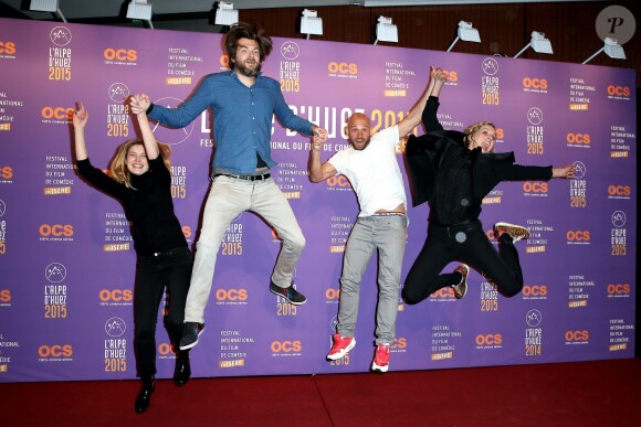 L'équipe du film "Toute Premiére Fois", Adrianna Gradziel, Maxime Govare, Franck Gastambide et Noémie Saglio - 2e journée du 18e festival international du film de comédie de l'Alpe d'Huez le 15 janvier 2015.