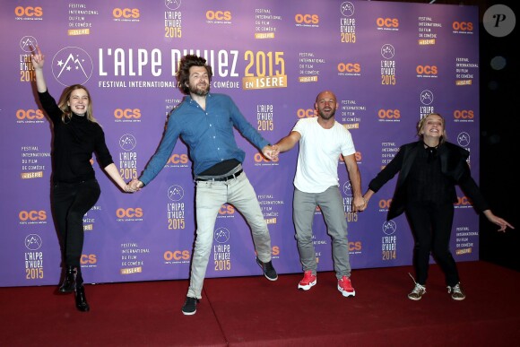 L'équipe du film "Toute Premiére Fois", Adrianna Gradziel, Maxime Govare, Franck Gastambide et Noémie Saglio - 2e journée du 18e festival international du film de comédie de l'Alpe d'Huez le 15 janvier 2015.