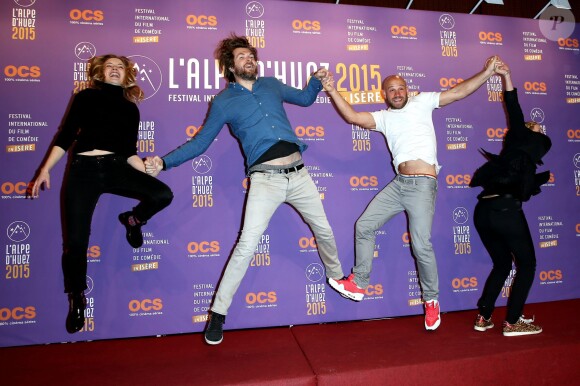 L'équipe du film "Toute Premiére Fois", Adrianna Gradziel, Maxime Govare, Franck Gastambide et Noémie Saglio - 2e journée du 18e festival international du film de comédie de l'Alpe d'Huez le 15 janvier 2015.