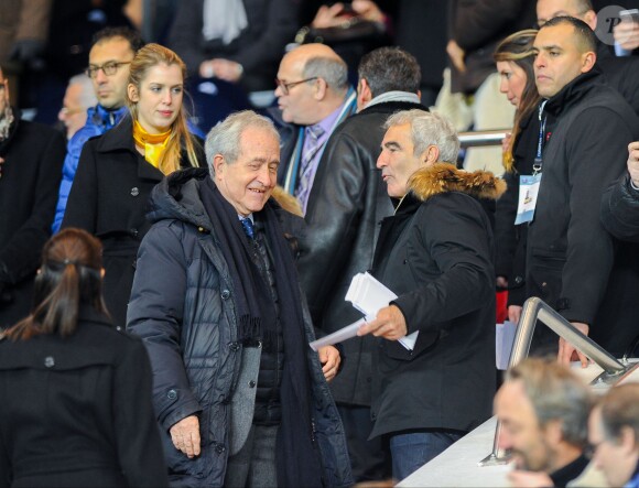 Raymond Domenech et Jean Tiberi lors du 16e de finale de Coupe de France entre le PSG et Bordeaux au Parc des Princes à Paris le 21 janvier 2015