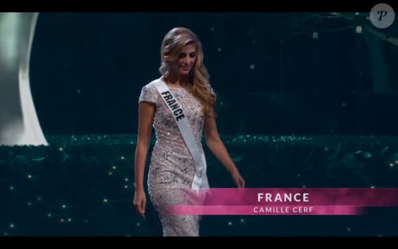 Camille Cerf, somptueuse, Miss France 2015, défile pour l'élection Miss Univers 2015, le mercredi 21 janvier 2015 à Miami