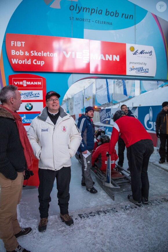 Le prince Albert II de Monaco lors de la 10e Monaco Historic Bob Race à Saint-Moritz le 23 janvier 2015