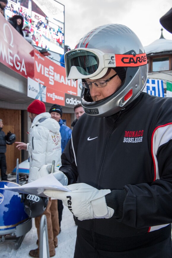Le prince Albert II de Monaco lors de la 10e Monaco Historic Bob Race à Saint-Moritz le 23 janvier 2015