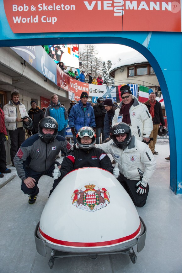 Le prince Albert II de Monaco lors de la 10e Monaco Historic Bob Race à Saint-Moritz le 23 janvier 2015