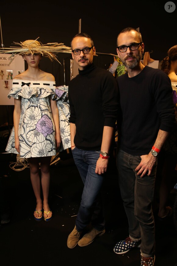Coulisses du défilé Viktor & Rolf haute couture printemps-été 2015 au Palais de Tokyo. Paris, le 28 janvier 2015.