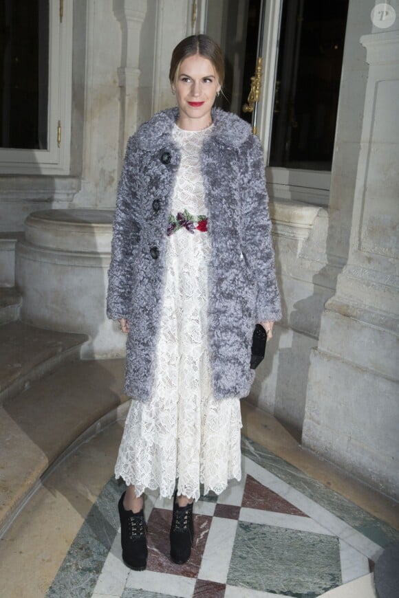 Eugenie Niarchos arrive à l'hôtel Salomon de Rothschild pour assister au défilé Valentino haute couture printemps-été 2015. Paris, le 28 janvier 2015.