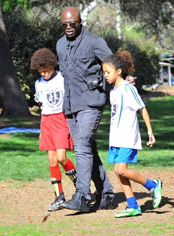 Seal assiste au match de football de ses enfants Leni, Henry et Johan à Los Angeles Le 31 Janvier 2015