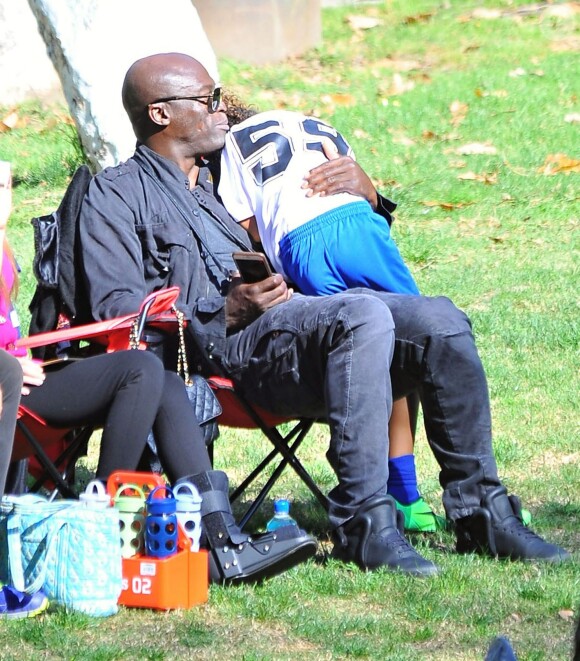 Seal assiste au match de football de ses enfants Leni, Henry et Johan à Los Angeles Le 31 Janvier 2015