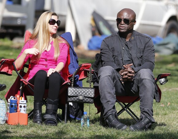 Seal assiste au match de football de ses enfants Leni, Henry et Johan à Los Angeles Le 31 Janvier 2015