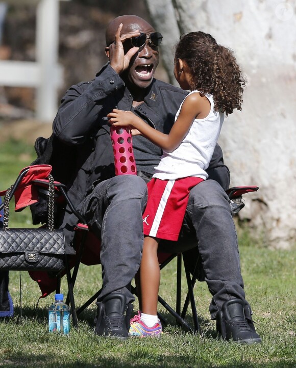 Seal assiste au match de football de ses enfants Leni, Henry et Johan à Los Angeles Le 31 Janvier 2015