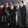 David Ajala, Mila Kunis, Lana Wachowski, Sean Bean, Channing Tatum à la première du film "Jupiter Ascending" à Hollywood, le 2 février 2015