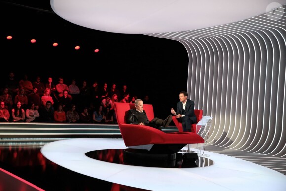 Exclusif - L'animateur Marc-Olivier Fogiel et Fabrice Luchini, à l'enregistrement de l'émission Le Divan, le 23 janvier 2015