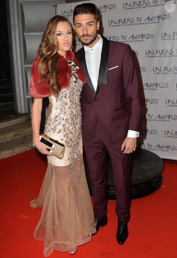 Julien Guirado et sa petite-amie Vanessa Lawrens - Cérémonie des "Lauriers TV Awards 2015" à la Cigale à Paris, le 6 janvier 2015.