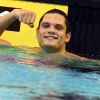 Florent Manaudou après sa victoire sur 50m nage libre aux championnats d'Europe au Velodrom de Berlin, le 24 août 2014