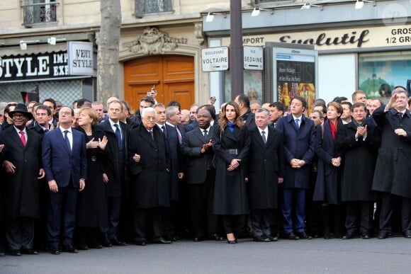La reine Rania de Jordanie accompagnait son époux le roi Abdullah II le 11 janvier 2015 à Paris pour le grand rassemblement organisé après les attentats contre Charlie Hebdo.