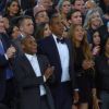 Petite frayeur aux 57e Grammy Awards pour Ty Ty (Tyran Smith, ami de jeunesse et bras droit de Jay Z), Jay Z et Beyoncé lors de la victoire de Beck dans la catégorie Album de l'année. Kanye West était à deux doigts de l'interrompre en plein speech de remerciements. Los Angeles, le 8 février 2015.