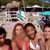 Les Miss Delphine Wespiser, Valérie Bègue, Camille Cerf, Flora Coquerel et Laury Thilleman à la plage lors de la croisière Miss France. Janvier 2015.
