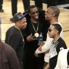 Jay Z et Diddy au Madison Square Garden de New York à l'occasion du All Star Game 2015, le 15 février 2015