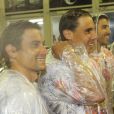  Gustavo Kuerten, David Ferrer et Rafael Nadal s'&eacute;clatent au carnaval de Rio de Janeiro (Br&eacute;sil) le 15 f&eacute;vrier 2015.&nbsp; 
