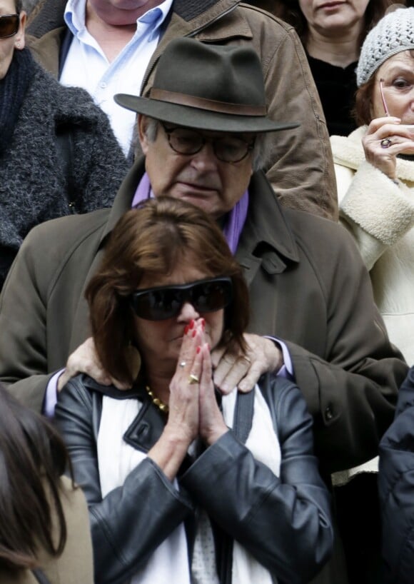 Christine Delaroche et son mari - Obsèques de Corinne Le Poulain en l'église Saint-Roch à Paris, le 16 février 2015.