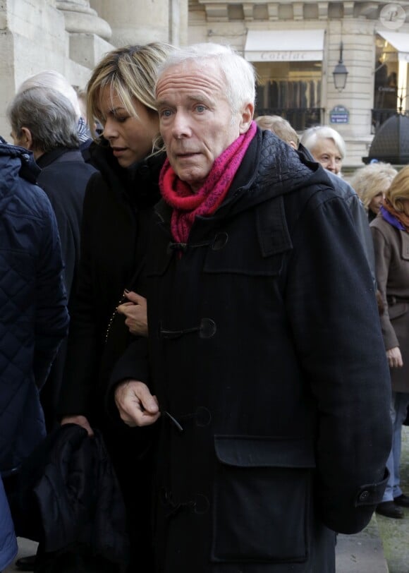 Pierre Douglas et sa compagne - Obsèques de Corinne Le Poulain en l'église Saint-Roch à Paris, le 16 février 2015.