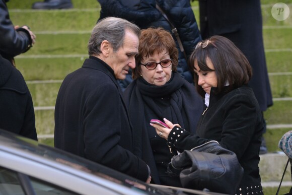 André Matheron (Mari de Corinne Le Poulain), Danièle Evenou - Obsèques de Corinne Le Poulain en l'église Saint-Roch à Paris le 16 février 2015.