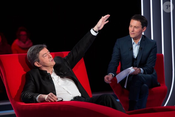 Exclusif - Enregistrement de l'émission Le Divan présentée par Marc-Olivier Fogiel, avec l'homme politique Jean-Luc Mélenchon en invité, le 13 février 2015.