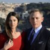 British actor/cast member Daniel Craig (R) and Italian actress/cast member Monica Bellucci (L) pose during a photocall on location for the shooting of the 24th James Bond movie 'Spectre' in the Senatorial Palace, Piazza del Campidoglio in Rome, Italy on February 18, 2015. The new Bond movie is to premiere in November 2015. Photo by Claudio Onorati/ANSA/ABACAPRESS.COM18/02/2015 - Rome