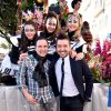 Jean-Marc Généreux et Chris Marques - Première bataille de fleurs sur la Promenade des Anglais lors du 131ème carnaval de Nice "Roi de la Musique", avec une partie des membres de "Danse avec les stars", le 18 février 2015. 