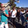 Rayane Bensetti et Denitsa Ikonomova - Première bataille de fleurs sur la Promenade des Anglais lors du 131ème carnaval de Nice "Roi de la Musique", avec une partie des membres de "Danse avec les stars", le 18 février 2015. 