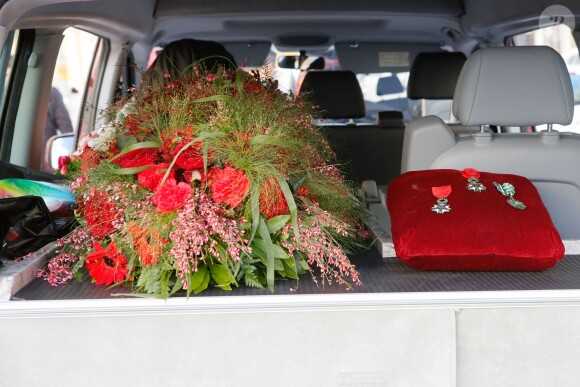 Exclusif - Illustration Décorations de Gérard Calvi - Obsèques de Gérard Calvi (de son vrai nom Grégoire Élie Krettly) en l'église Saint-Roch à Paris, le 27 février 2015