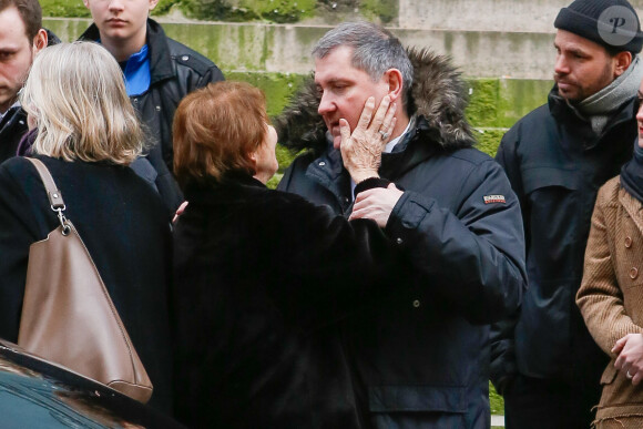 Exclusif - Yves Calvi - Obsèques de Gérard Calvi (de son vrai nom Grégoire Élie Krettly) en l'église Saint-Roch à Paris, le 27 février 2015