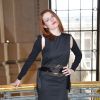 Elodie Frégé arrive au Grand Palais pour assister au défilé Guy Laroche automne-hiver 2015-2016. Paris, le 4 mars 2015.