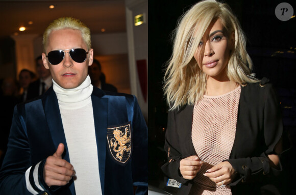 Jared Leto et Kim Kardashian, deux créatures blond platine à la Fashion Week. Paris le 5 mars 2015.