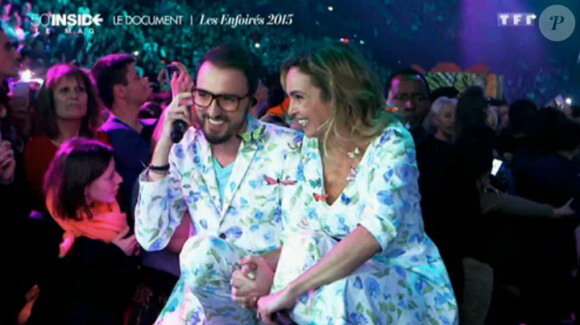 Christophe Willem et Claire Keim - Dans les coulisses des préparations du spectacle des Enfoirés 2015. Le concert sera diffusé le vendredi 13 mars à 20h55 sur TF1. Emission 50 mn inside, diffusée le 8 mars 2015 sur TF1.